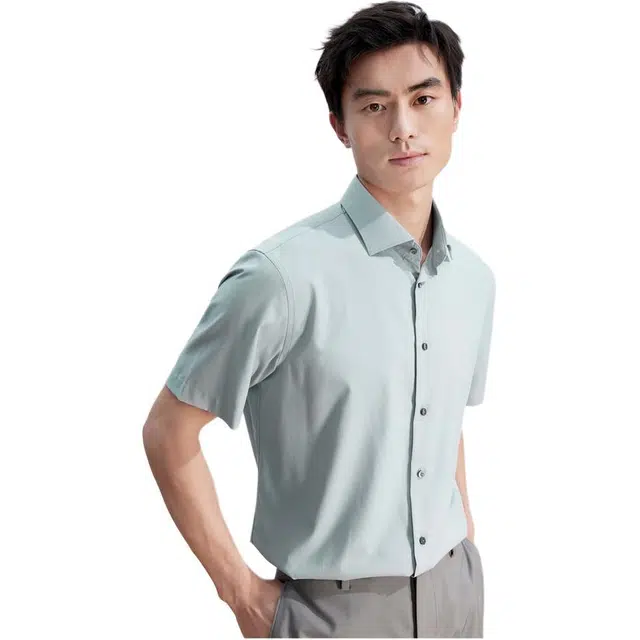 依文 商务简约舒适百搭短袖衬衫 男款 青绿色