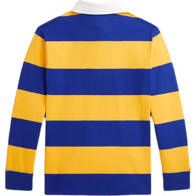 Polo Ralph Lauren FW24 Striped Animal Print Long Sleeve Polo Shirt Kids Yellow Blue