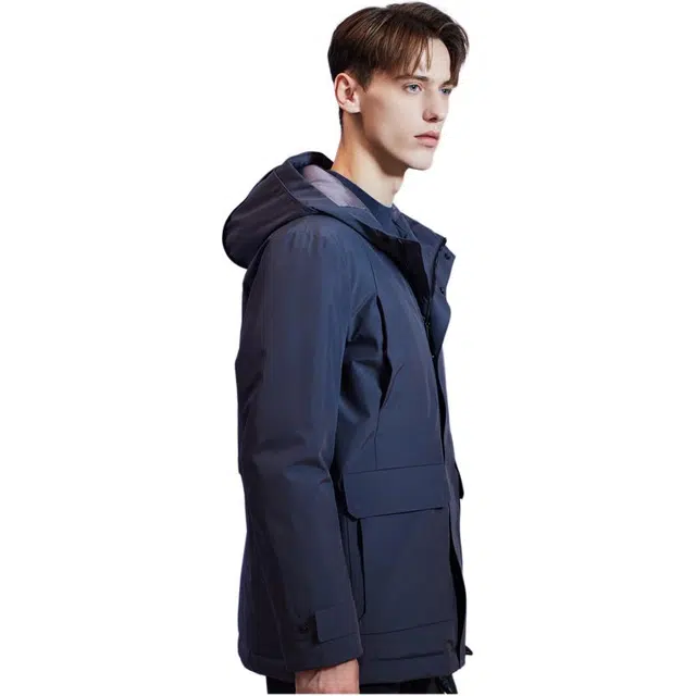 依文 工装风商务休闲连帽羽绒服 男款 深灰