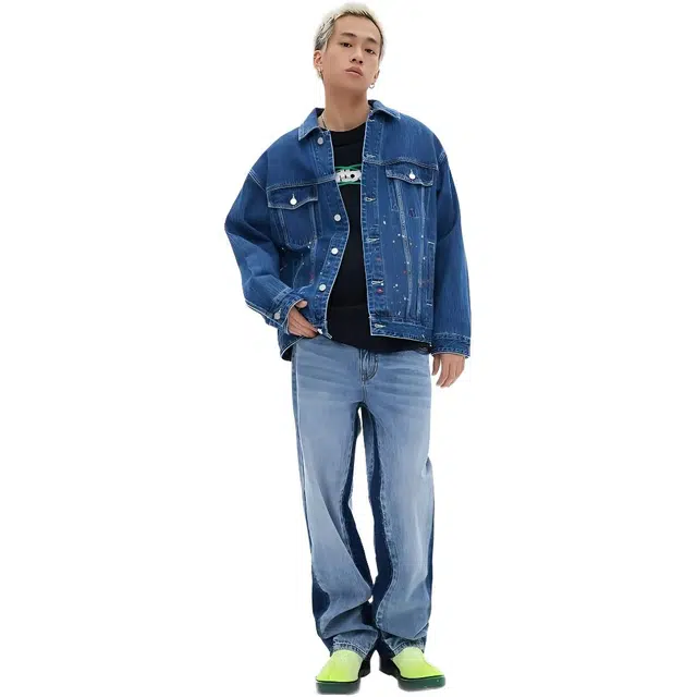 美特斯邦威 纯色翻领单排扣长袖牛仔外套 男款