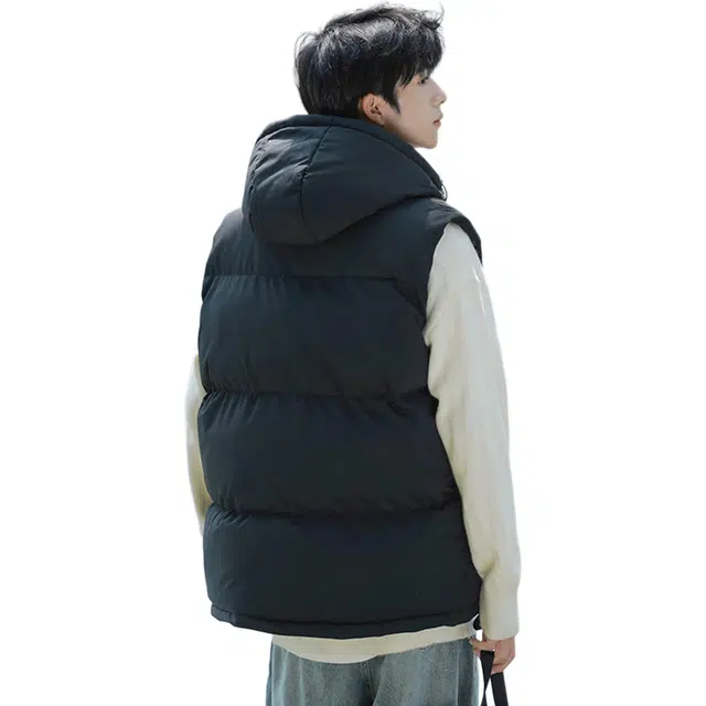 爱肯 美式高街品牌字母标宽松休闲纯色工装外套保暖棉衣连帽马甲 男女同款 紫色