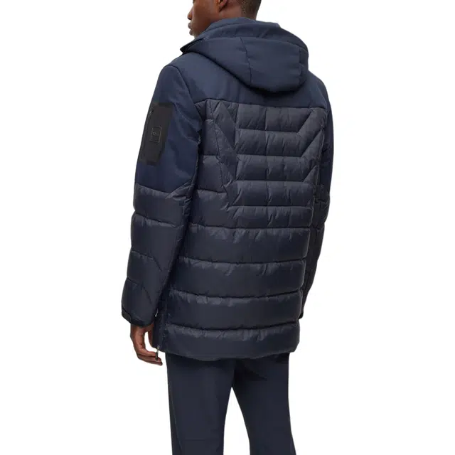 HUGO BOSS Mixed-Material Down Jacket With Detachable Hood