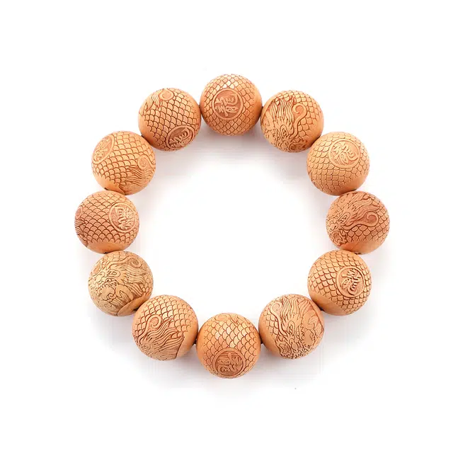 天纵 本命年简约大气复古风盘串念珠 原木雕刻生肖龙纳福转运霸气国文玩潮单圈 柏木 手串 男款