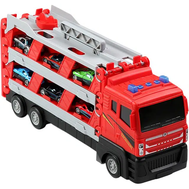 乐乐鱼 小汽车弹射轨道合金收纳变形大卡车滑行 早教益智玩具