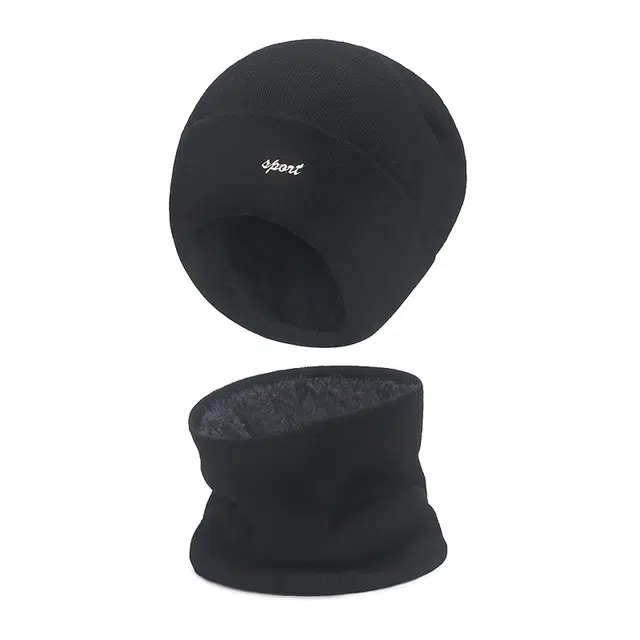 浪莎 秋冬季防冻防风加绒户外出游骑行登山全面防护帽子围巾两件套保暖 加厚 绒线帽 男女同款情侣款