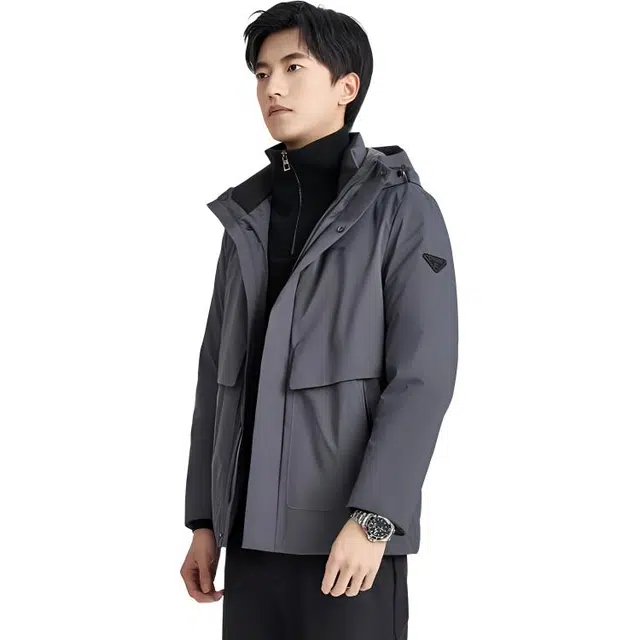 迪柯尼 时尚休闲简约防寒保暖长袖羽绒服 男款 浅灰色