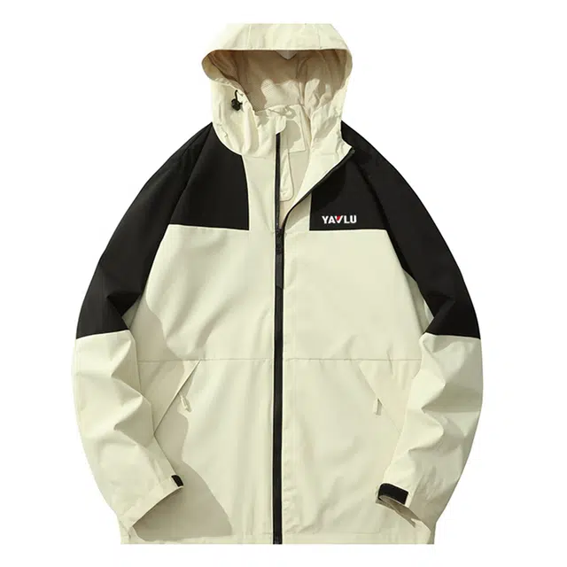 雅鹿  拼色宽松百搭时尚潮牌美式三防户外长袖 冲锋衣 男款 白色