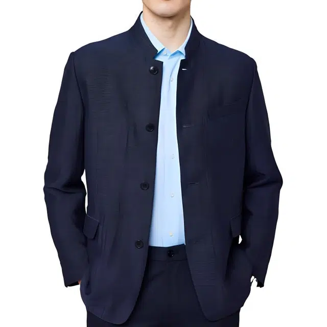 佛朗尼·齐拉 纯色立领舒适长袖夹克外套 男款 深藏青
