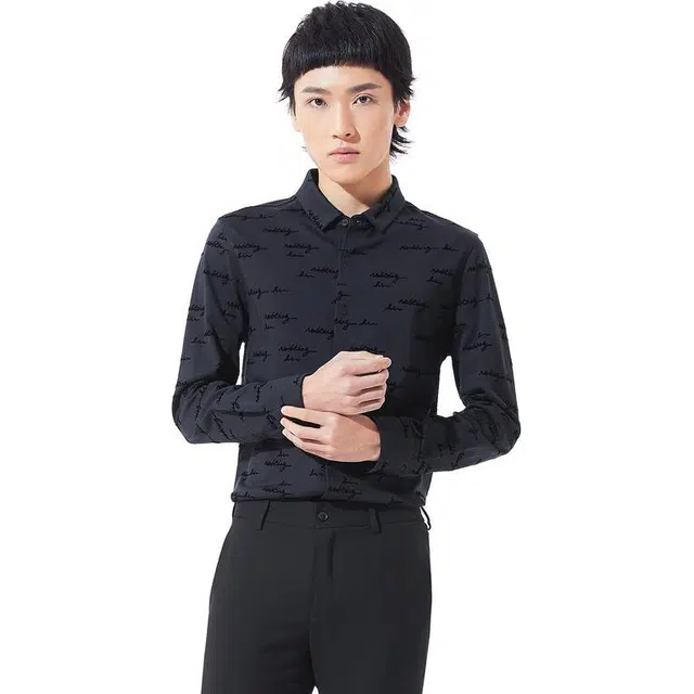 依文 时尚商务休闲长袖衬衫 男款 藏青