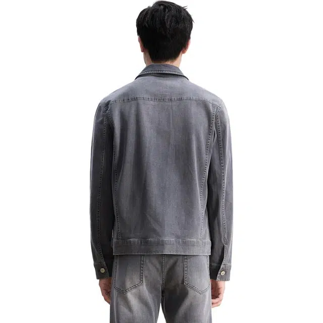 依文 复古商务休闲青修身牛仔外套 男款 灰色