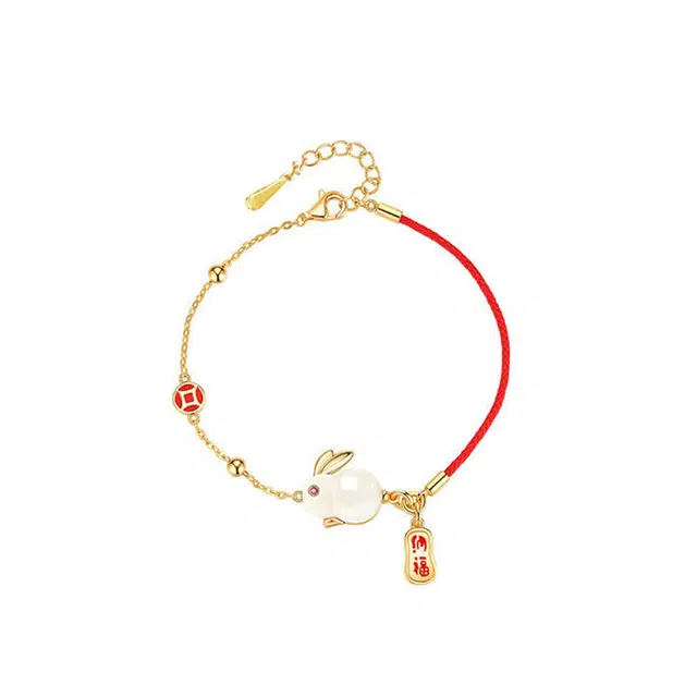 阡陌 纳福兔 新中式国风国潮 中秋玉兔编织 轻奢时尚 气质优雅可爱 玉髓 手链 女款