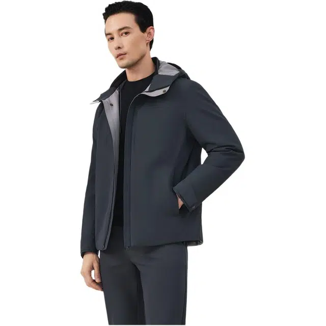 依文 连帽商务正装羽绒服 男款 深灰色