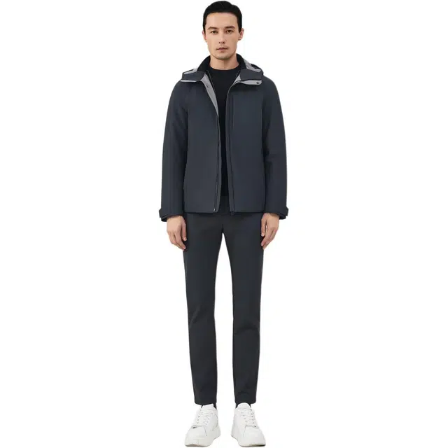 依文 连帽商务正装羽绒服 男款 深灰色