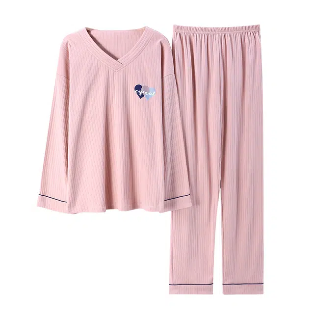 睦隆世家 柔软亲肤微弹透气细腻舒适耐磨轻盈吸湿排汗可居家休闲可外穿长袖长裤睡衣套装 女款 粉色
