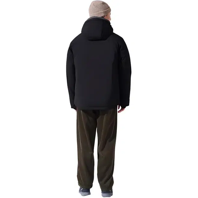 探路者 纯色连帽拉链长袖羽绒服 男款 黑色