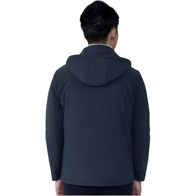 依文 纯色可脱卸帽拉链短款长袖棉服 男款