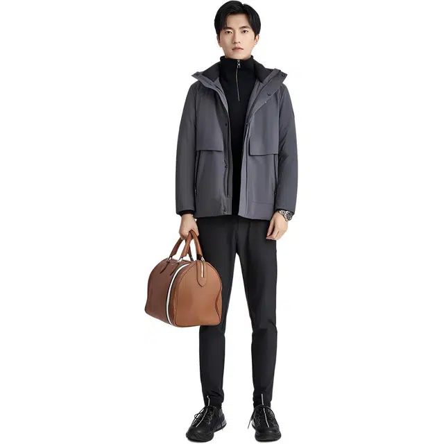 迪柯尼 时尚休闲简约防寒保暖长袖羽绒服 男款 浅灰色