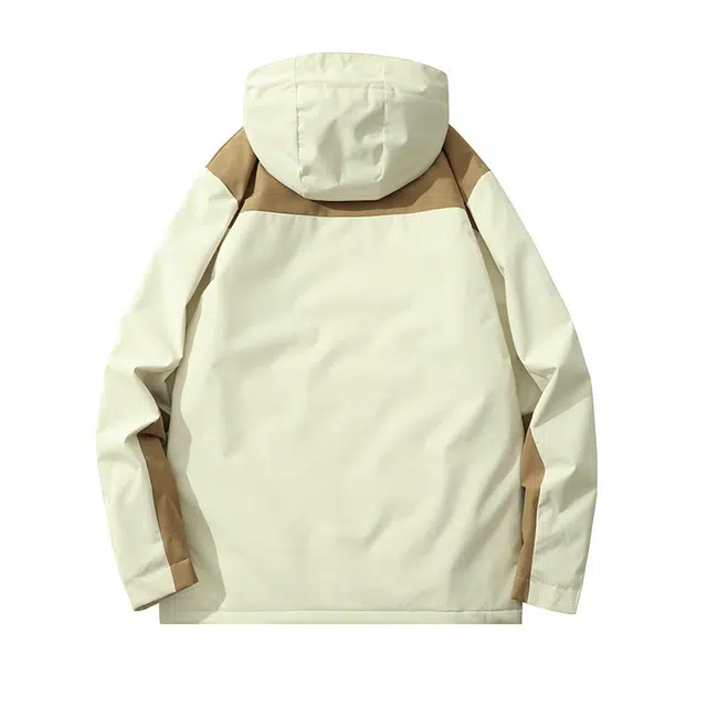 雅鹿  时尚运动百搭宽松连帽夹克衫外套运动户外工装三防休闲 冲锋衣 男女同款 卡其拼白