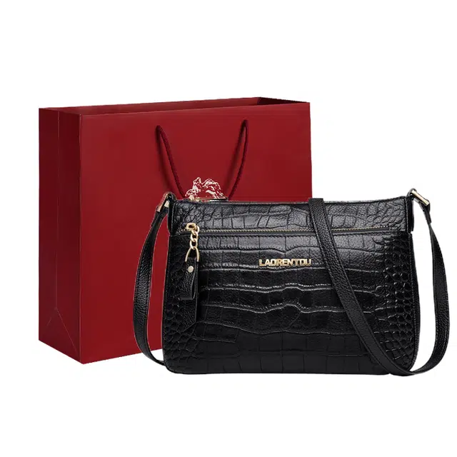 老人头 软牛欧式大气中年妈妈款百搭 牛皮革 单肩包斜挎包 女款 黑色