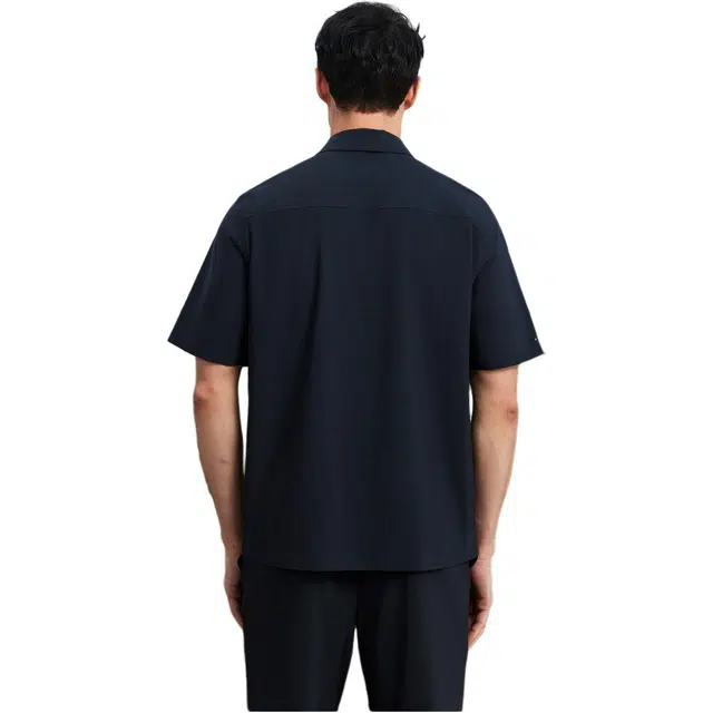 依文 透气纯色商务休闲短袖衬衫 男款 藏蓝色