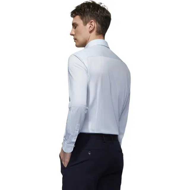 依文 商务法式方领长袖衬衫 男款 浅兰色