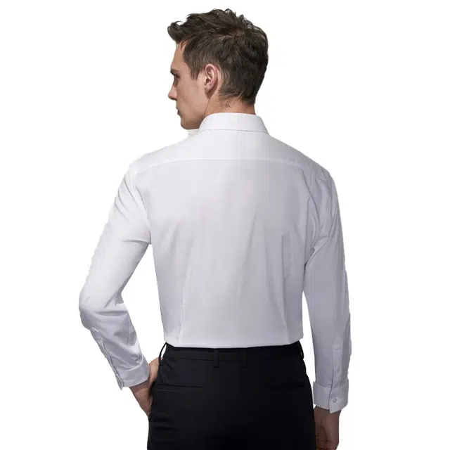 依文 休闲纯色商务长袖衬衫 男款 白色