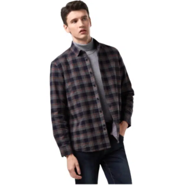 依文 格子商务休闲长袖衬衫 男款