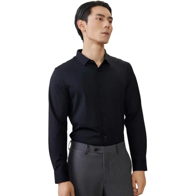 依文 商务简约高级感纯色尖领长袖衬衫 男款 黑色
