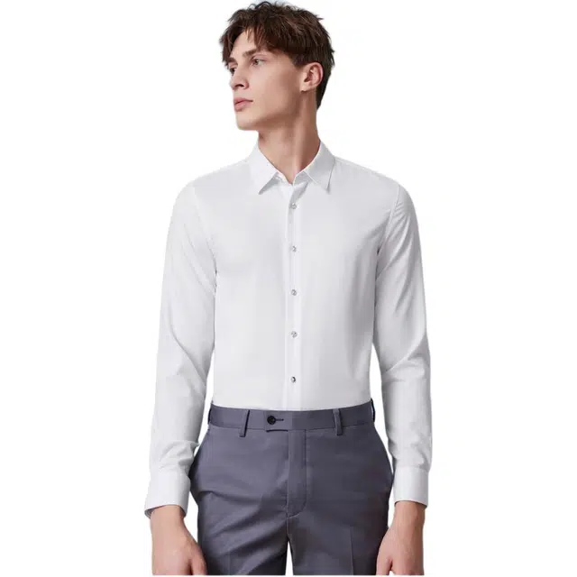 依文 商务法式修身长袖衬衫 男款 白色
