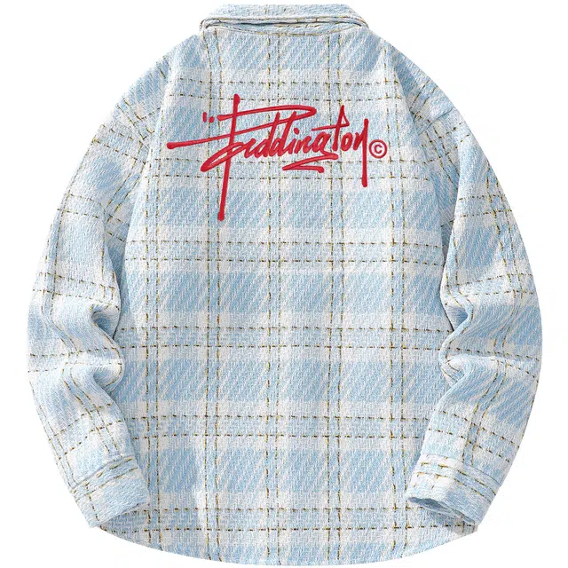 帕丁顿熊 手写花体字母小香风复古格纹编织休闲宽松长袖夹克外套 男女同款