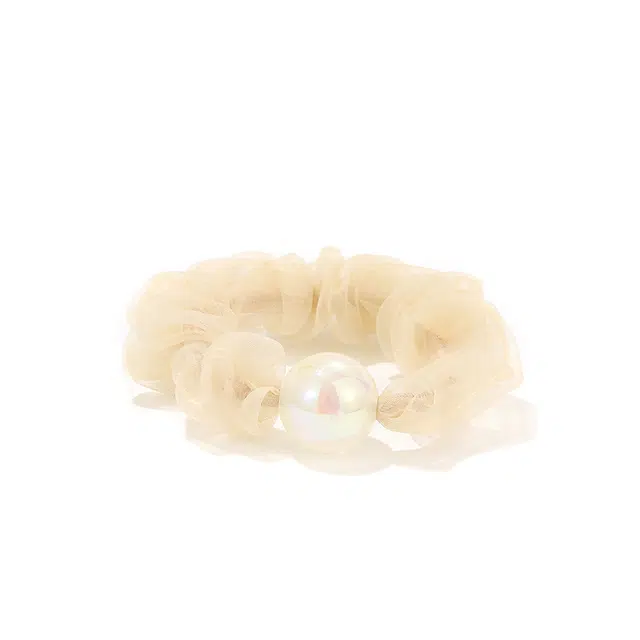 如花梦 欧根珍珠大肠发圈 温柔仙气网纱发绳 日常百搭扎头发低丸子头发饰头绳 女款