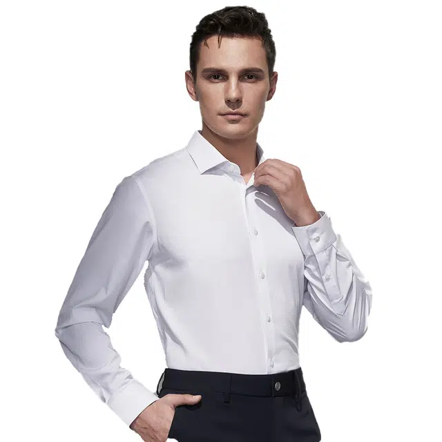 依文 休闲纯色商务长袖衬衫 男款 白色
