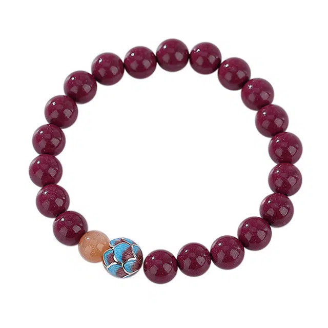 九乐 新中式国潮景泰蓝莲花圆珠好运连连健康平安 再造辰砂朱砂 手串 男女同款情侣款