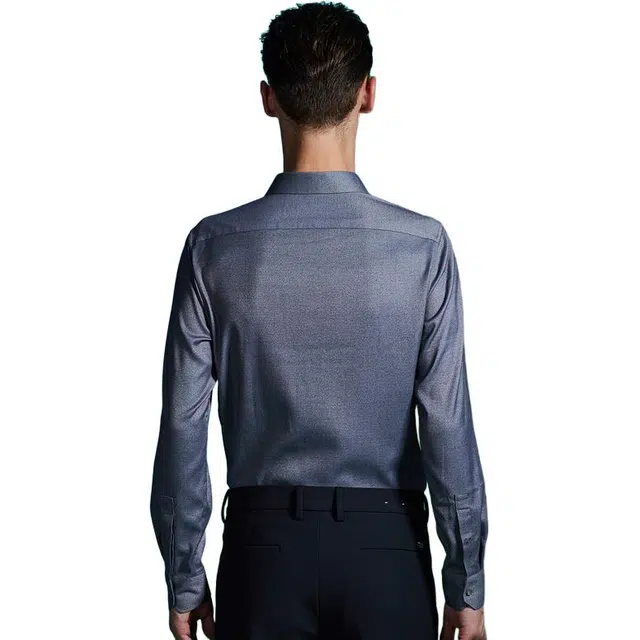 依文 商务修身舒适长袖衬衫 男款 灰蓝色
