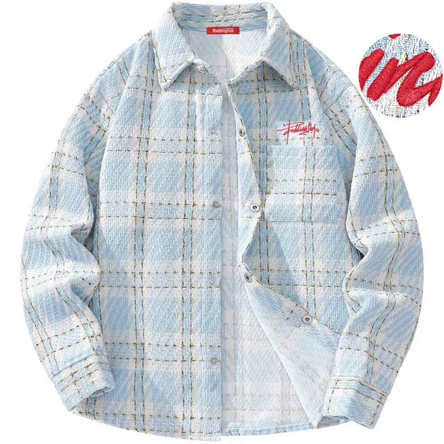 帕丁顿熊 手写花体字母小香风复古格纹编织休闲宽松长袖夹克外套 男女同款