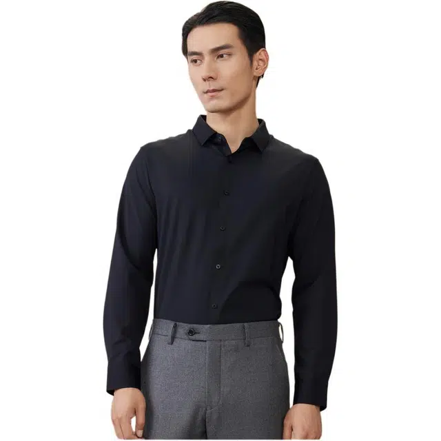 依文 商务简约高级感纯色尖领长袖衬衫 男款 黑色
