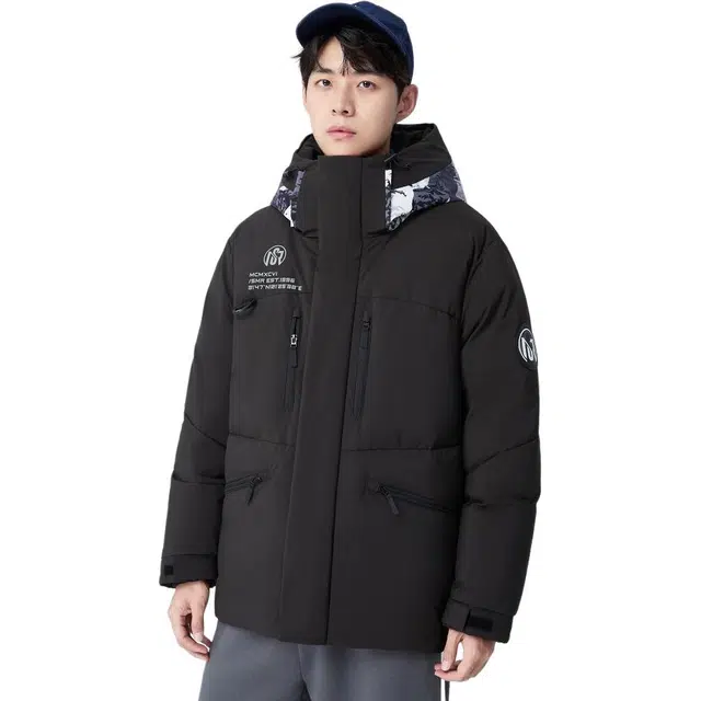 森马 字母数字图案连帽三防加厚羽绒服 男款