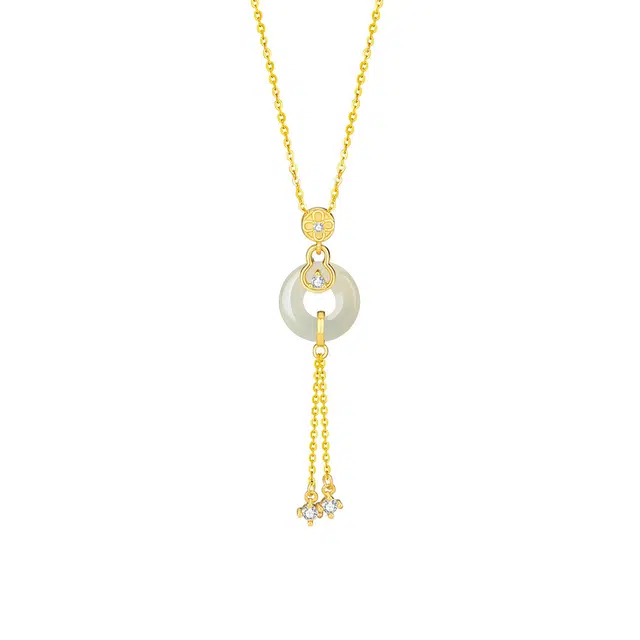 骊碧 国潮福禄平安扣流苏锁骨链 福禄吉祥 平安喜乐 新中式 小众轻奢高级流苏 和田玉项链 青白玉 女款