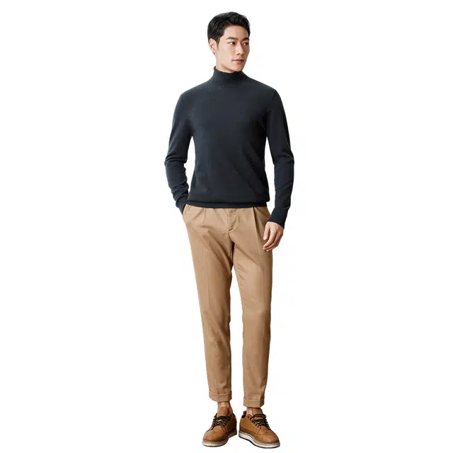 恒源祥 纯色保暖高领针织毛衣 男款