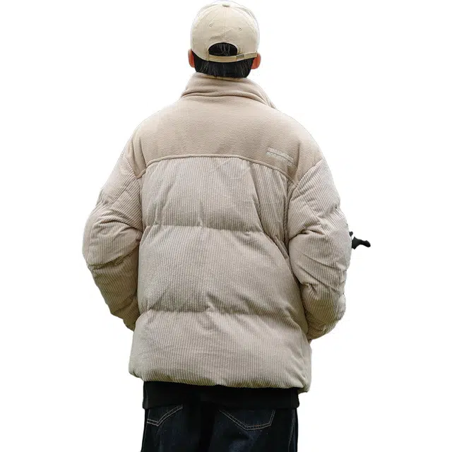 港仔文艺男 撞色立领加厚保暖宽松棉服 男款