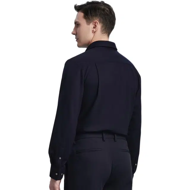 依文 纯色尖领商务休闲长袖衬衫 男款 藏蓝色