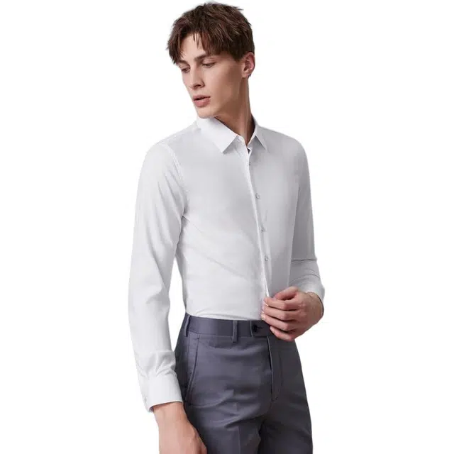 依文 商务法式修身长袖衬衫 男款 白色