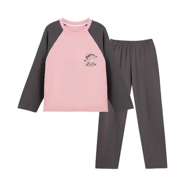 欧诗帛 高颜值可外穿带胸垫舒适长袖长裤睡衣套装 女款 黑色