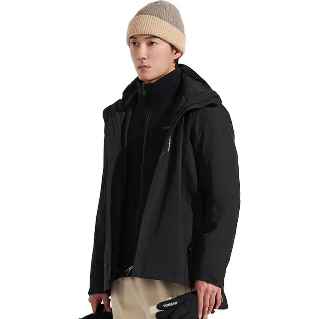 探路者 户外防水透湿防寒保暖三合一冲锋衣 男款 黑色