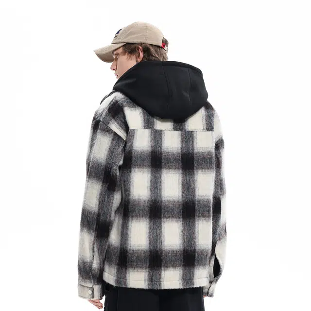 雅鹿 美式潮流时尚百搭连帽休闲宽松简约高级感格子夹克外套 男女同款
