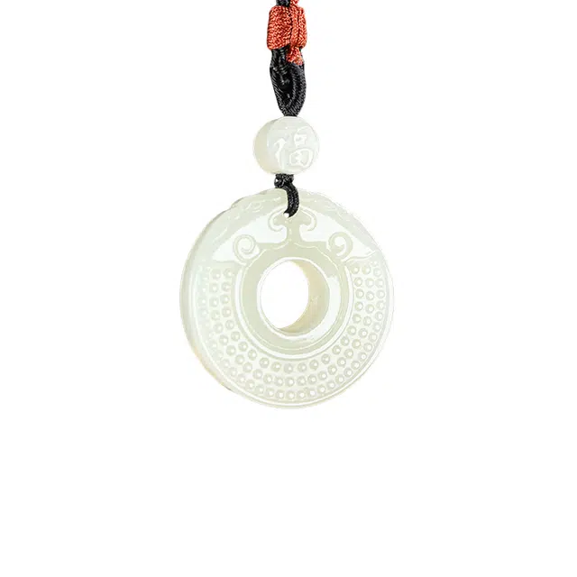 舒杰 中式国风 招财貔貅平安扣吊坠 和田玉 白玉 男女同款情侣款