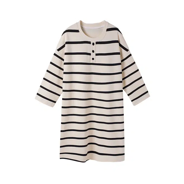 欧诗帛 带胸垫休闲舒适长袖可外穿睡裙 女款 杏色