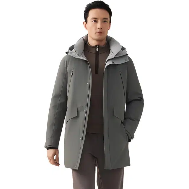 依文 纯色连帽拉链长袖羽绒服 男款