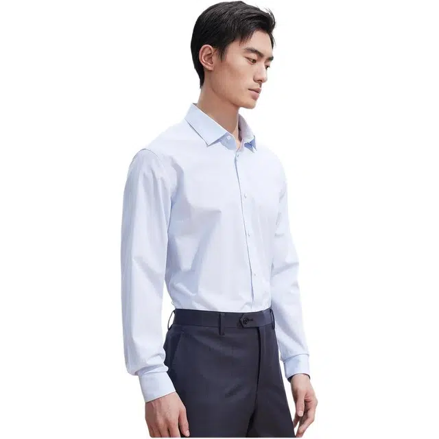 依文 商务休闲纯色长袖衬衫 男款 兰色
