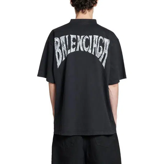 Balenciaga Hand-Drawn T-Shirt Medium Fit In Black Faded T